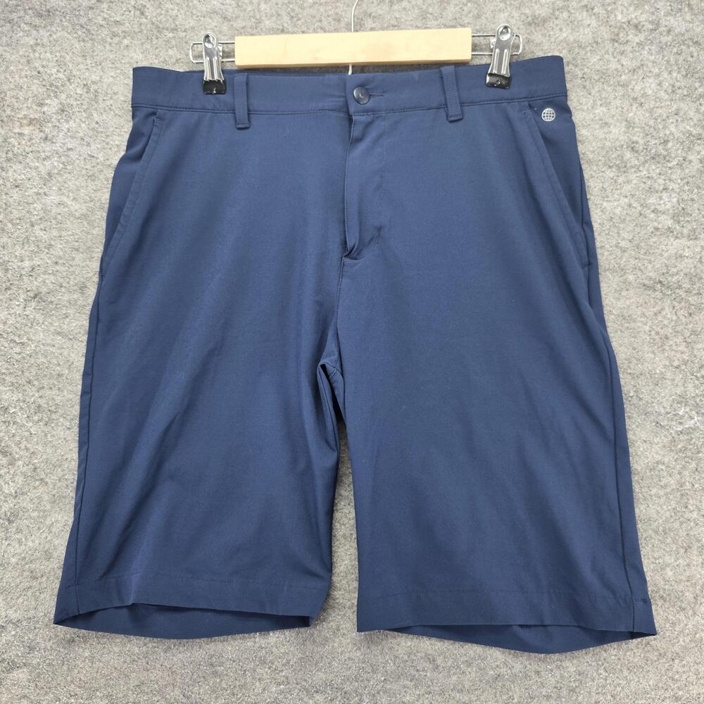 Adidas Shorts Mens 32 Blue Chino Flat Front 9 Inseam Performance Stretch Logo